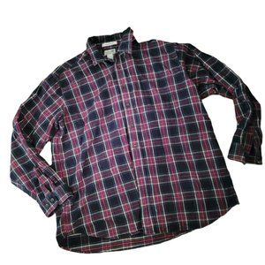 LL Bean Mens‎ Red Navy Blue Plaid Long Sleeve Casual Button Up Shirt Size 48